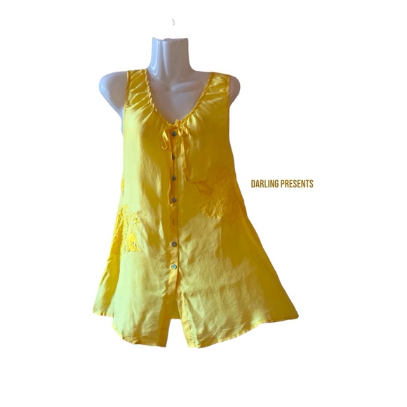 DA-NANG SILK FLORAL EMBROIDERED TOP WOMEN COLOR LIMELIGHT SIZE XS - Picture 1 of 4